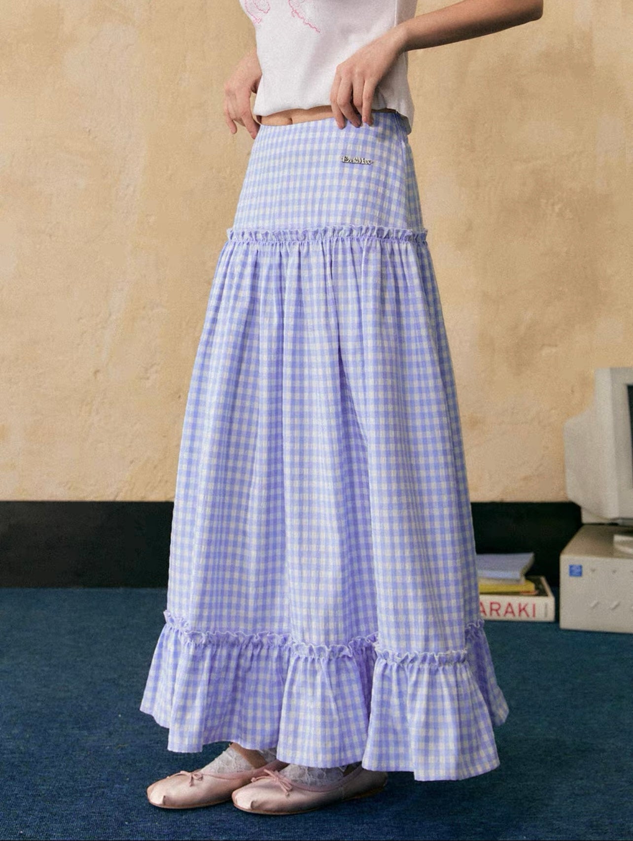 EZEK&STUDIO Plaid Blue long skirt
