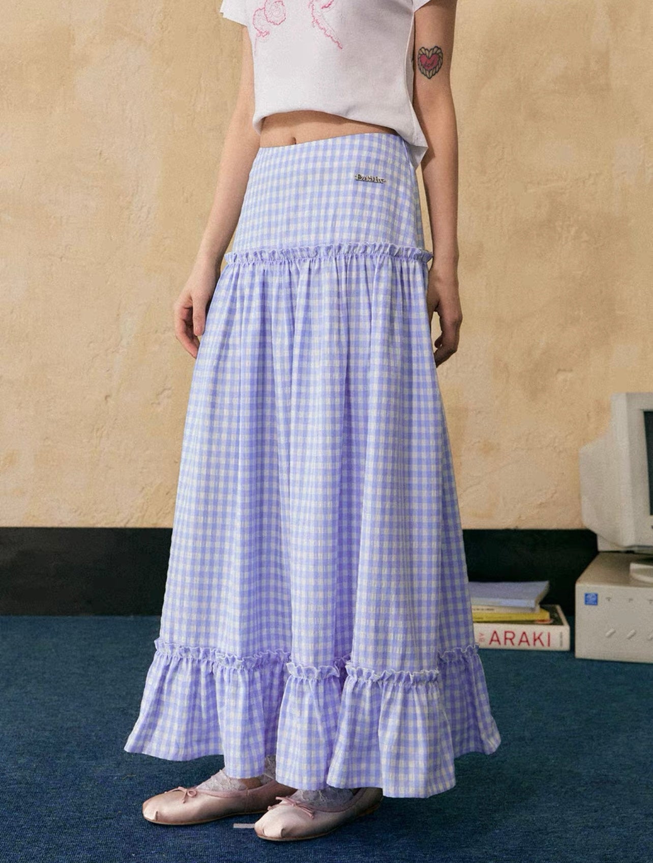 EZEK&STUDIO Plaid Blue long skirt