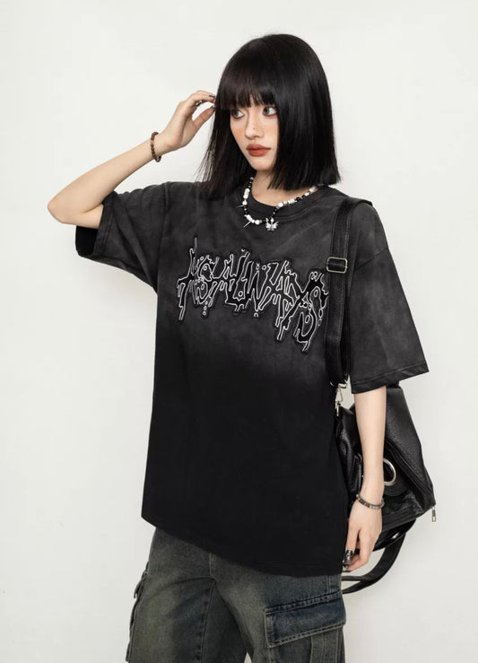 ZEROSTORE American Retro Loose Wash Print Short Sleeve T-Shirt