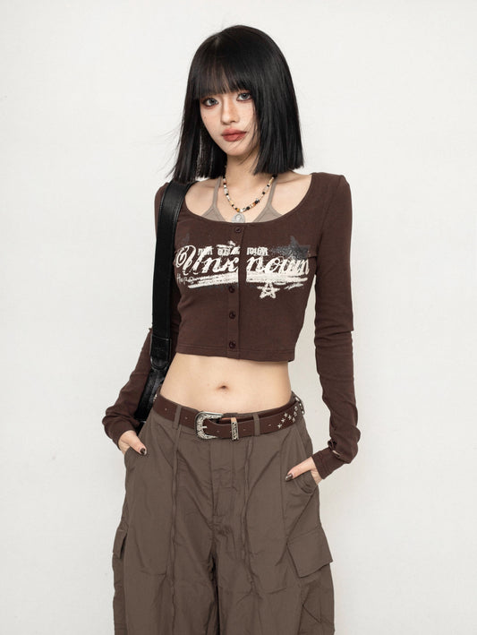 ZEROSTORE Long Sleeve Faux Two Piece Top American Retro T-Shirt