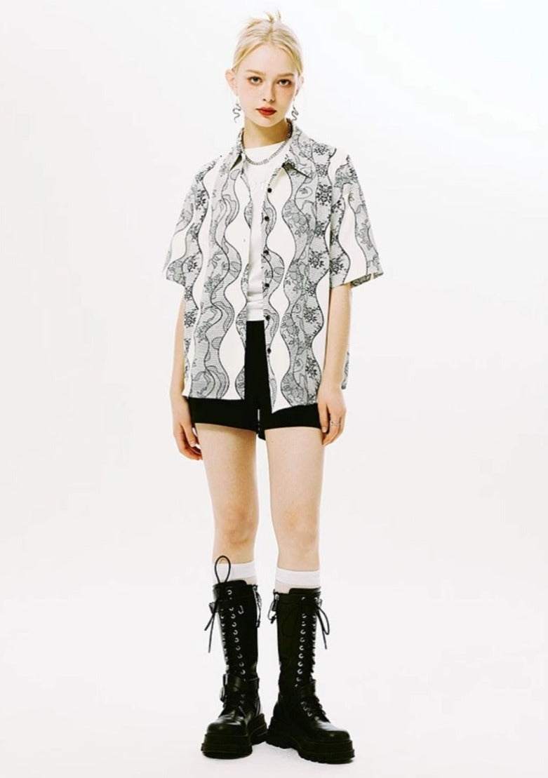 I'M ONE Street Style Lace Print Shirt