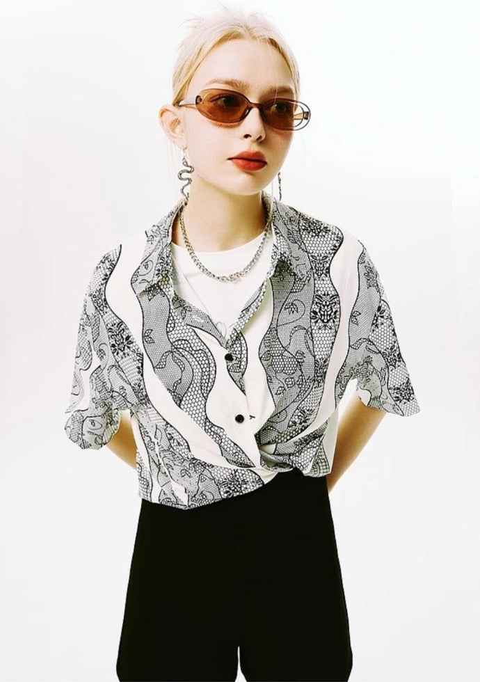 I'M ONE Street Style Lace Print Shirt