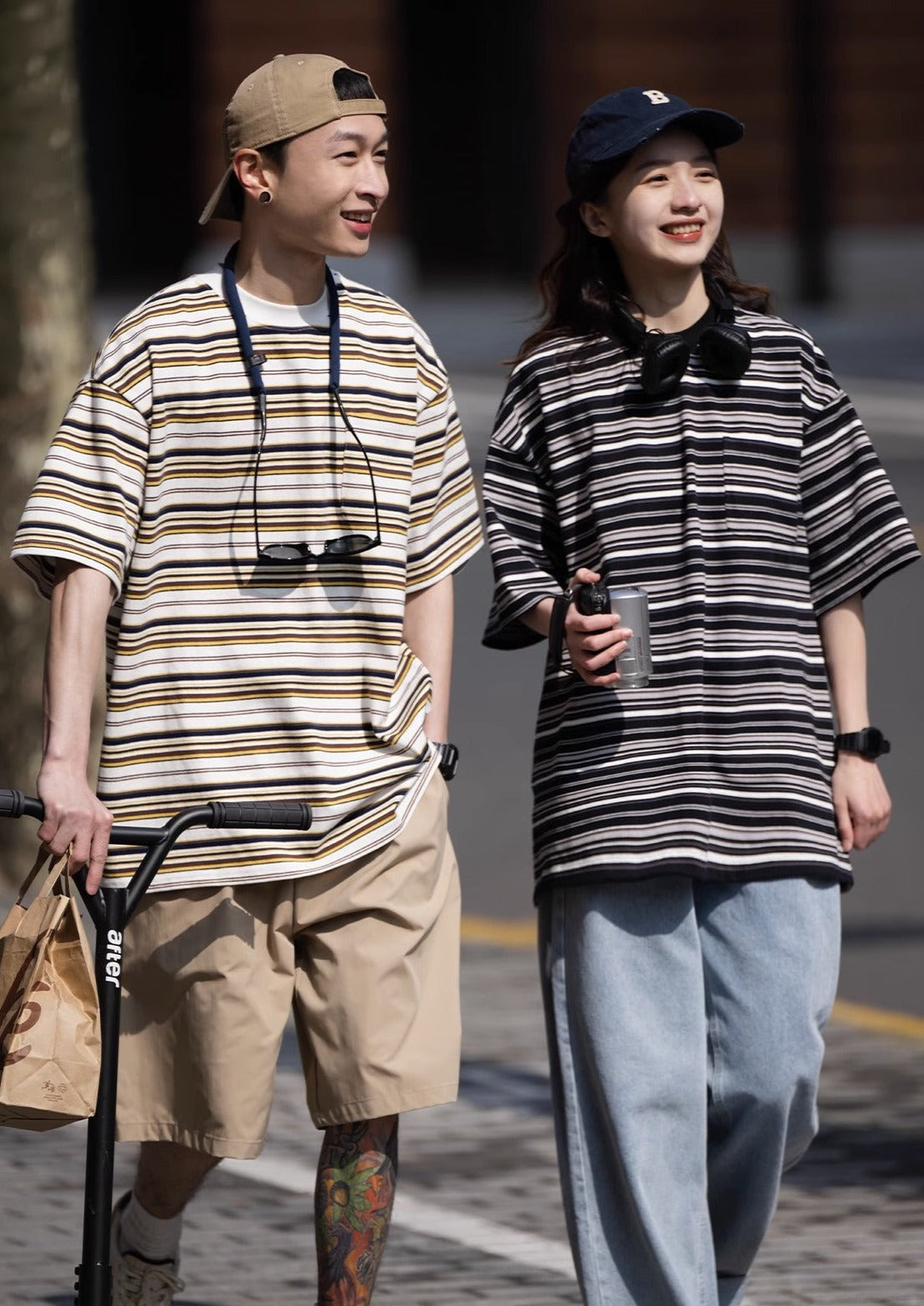 BELLKENIDE Multi Stripes Round Neck T-shirt