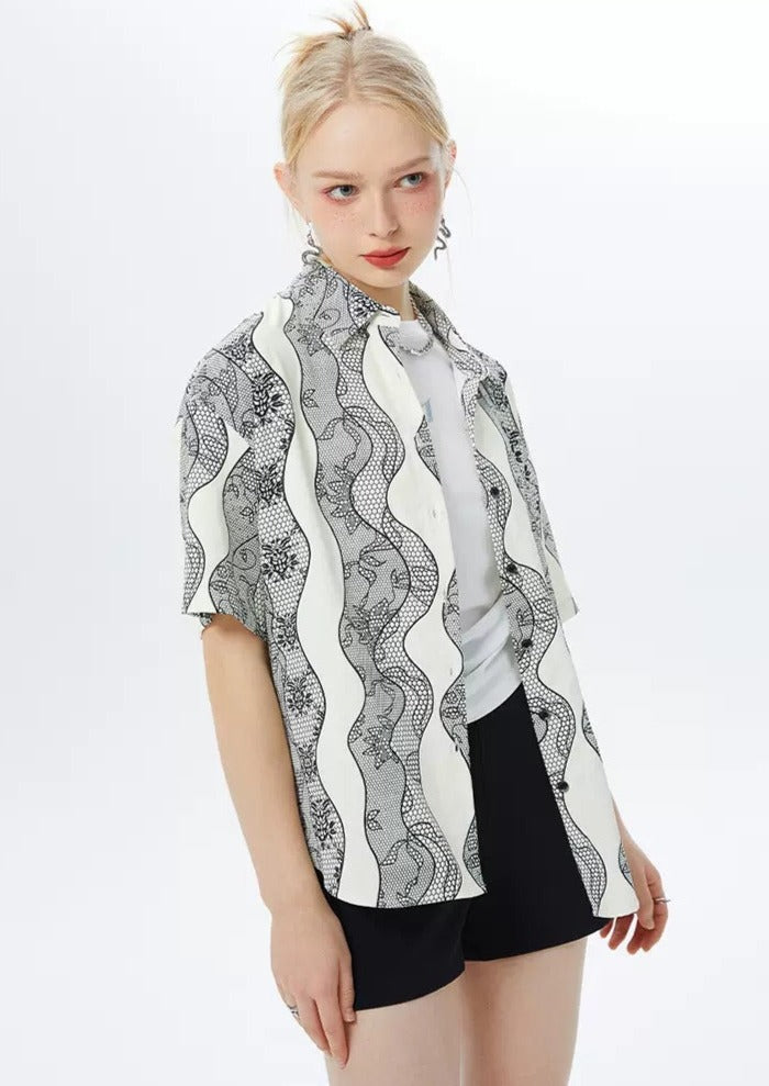 I'M ONE Street Style Lace Print Shirt