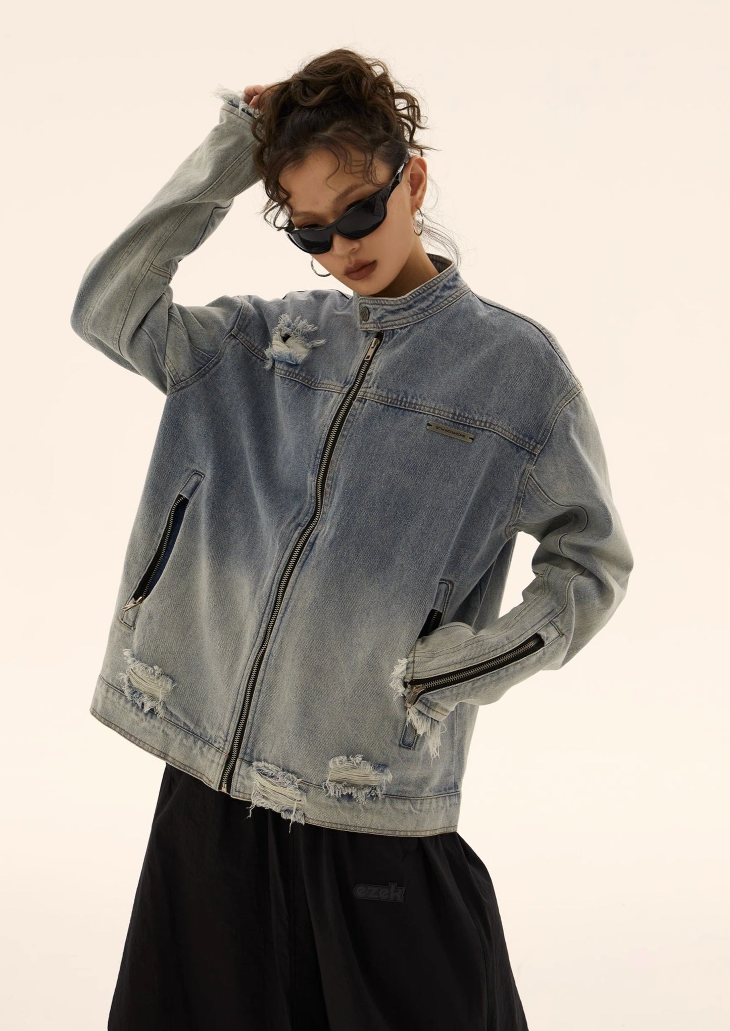 EZEK&STUDIO Washed Biker Denim Jacket