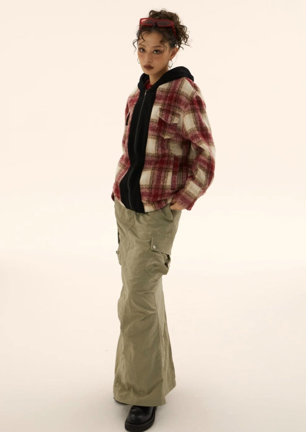 EZEK&STUDIO Plaid Splicing Hooded Jacket