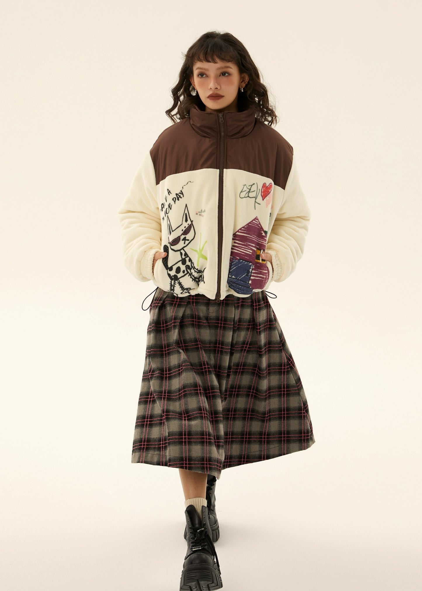 EZEK&STUDIO American Retro Stitching Stand-Up Collar Cotton Jacket