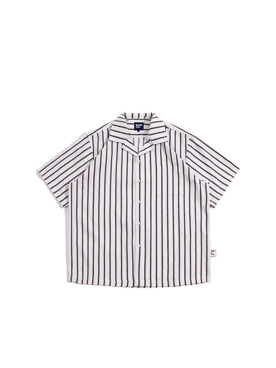 BELLKENIDE Cuban Collar Vertical Stripes Casual Shirt