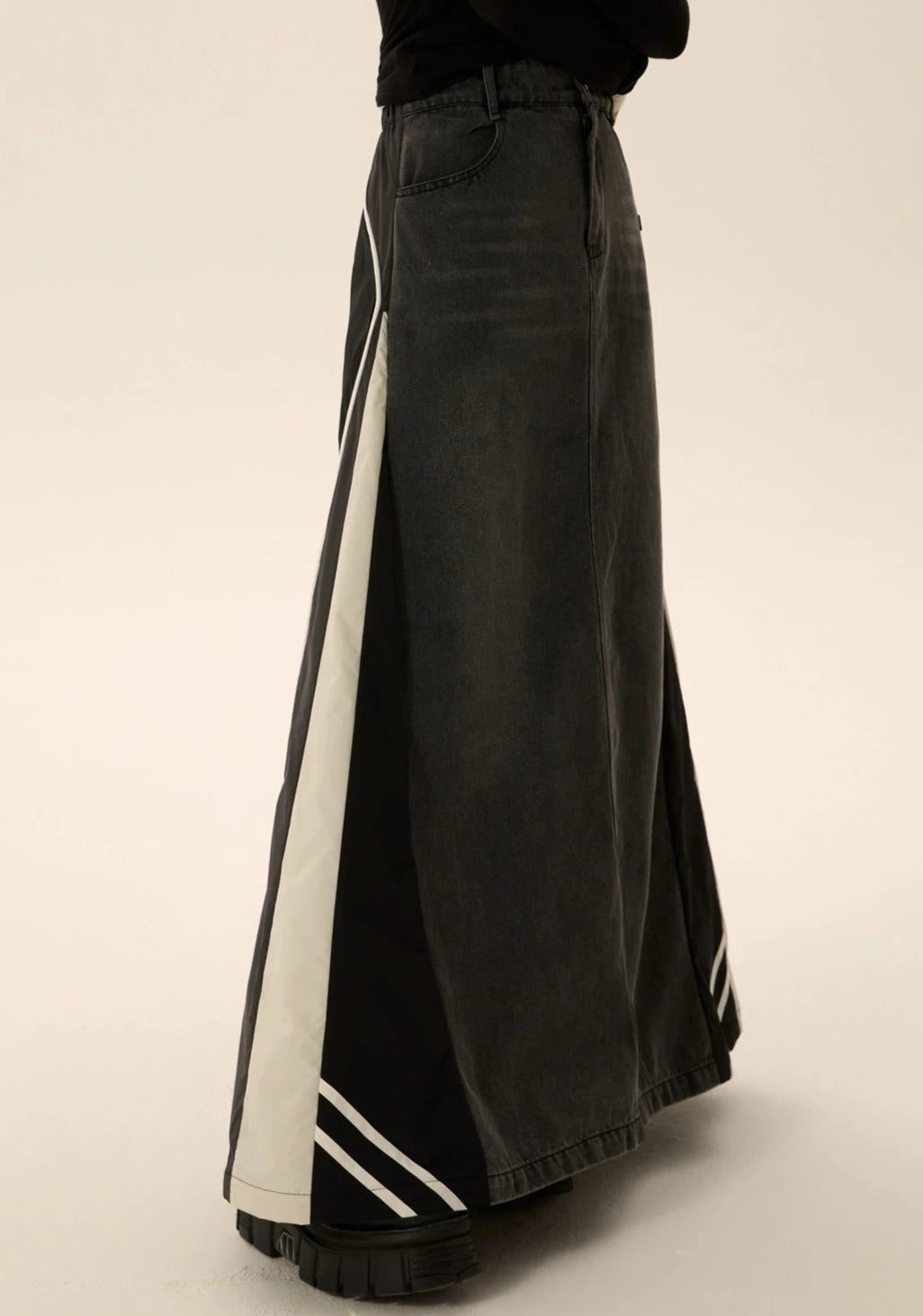 EZEK&STUDIO Splicing Denim Long Skirt
