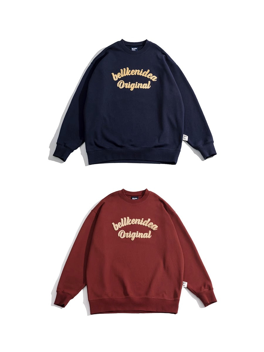 BELLKENIDE Retro Towel Embroidery Crew Neck Sweatshirt