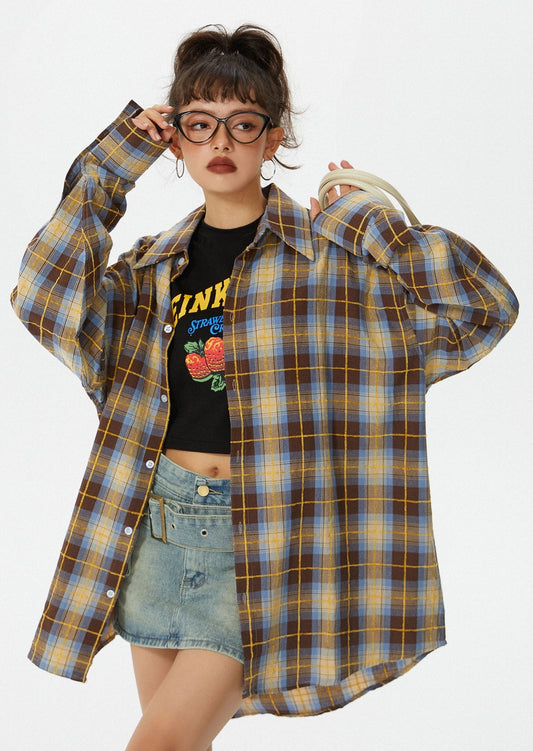EZEK&STUDIO Retro Plaid Long shirt
