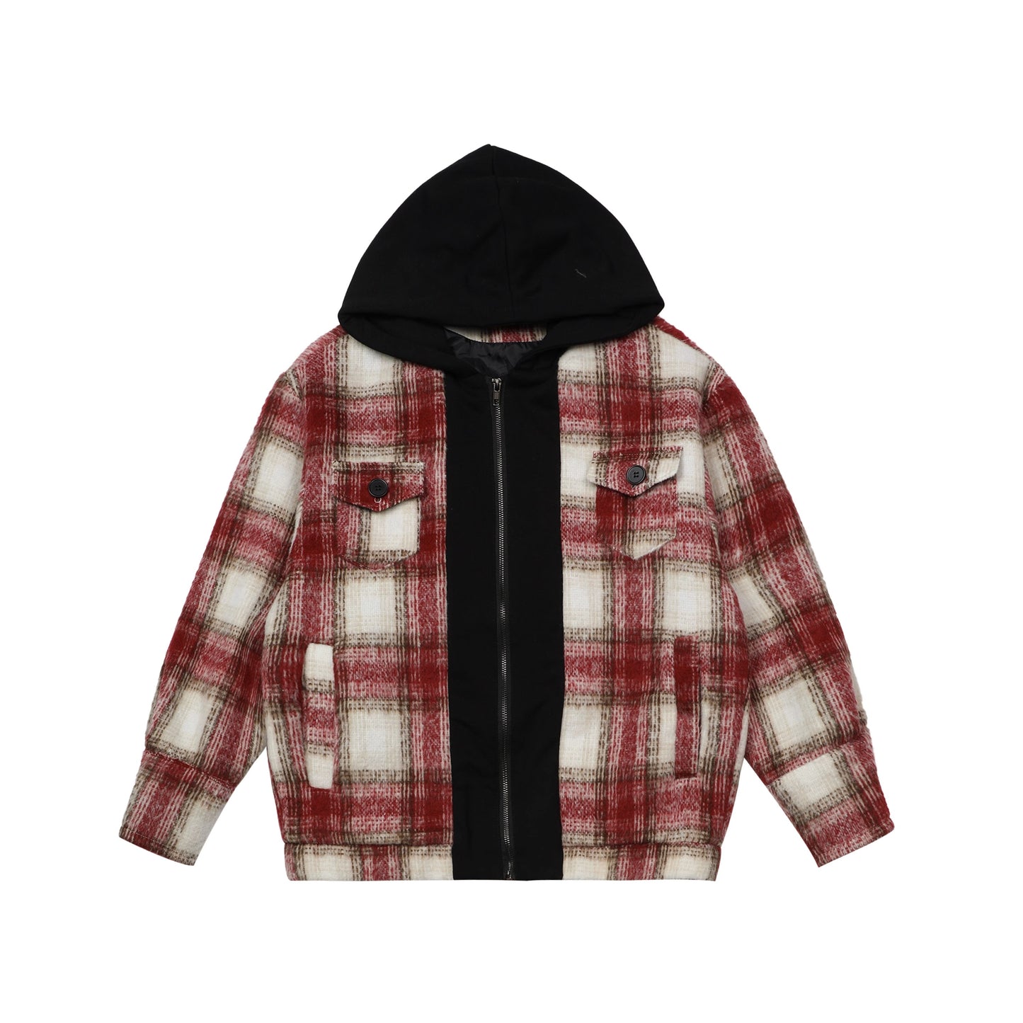 EZEK&STUDIO Plaid Splicing Hooded Jacket