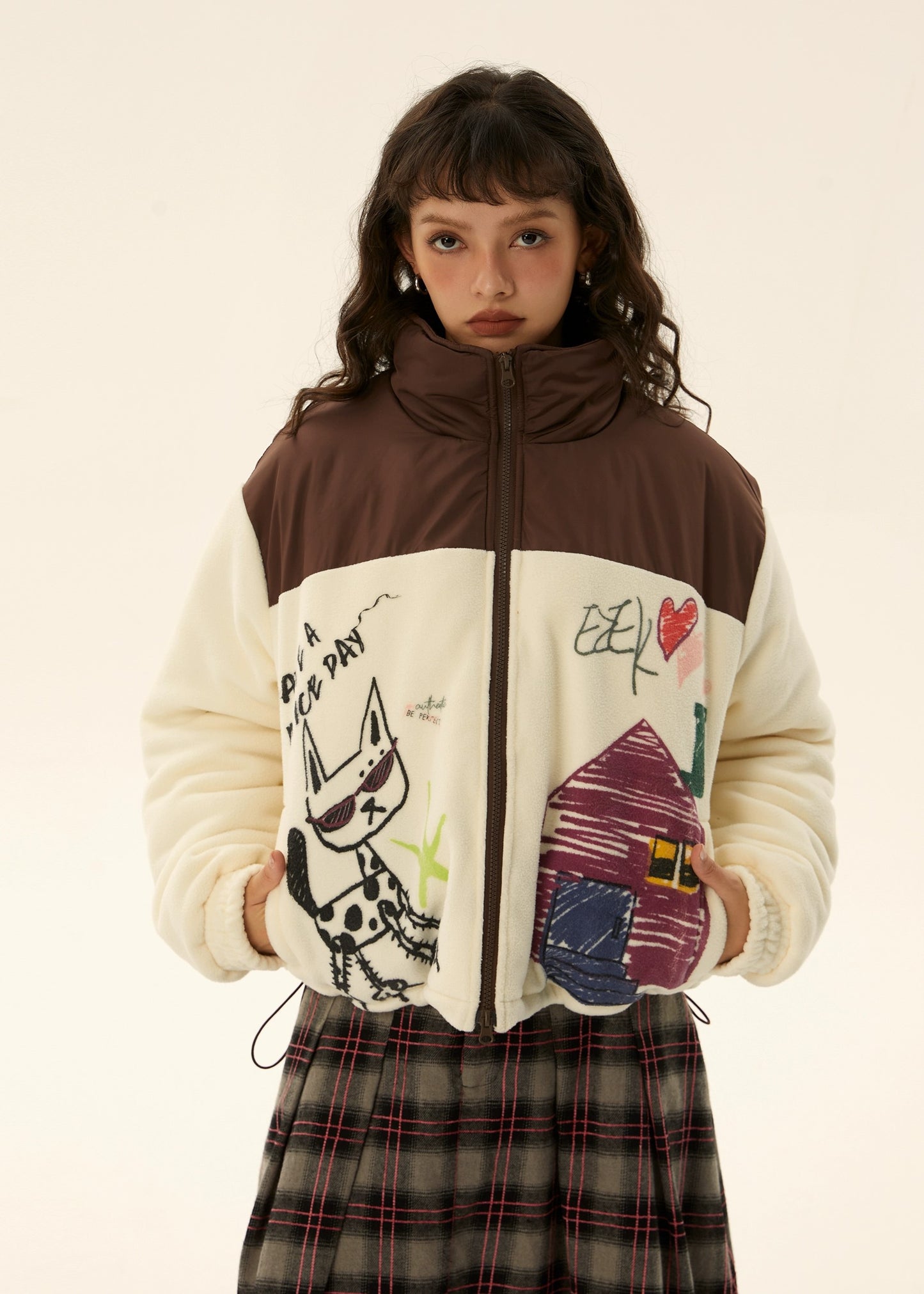 EZEK&STUDIO American Retro Stitching Stand-Up Collar Cotton Jacket
