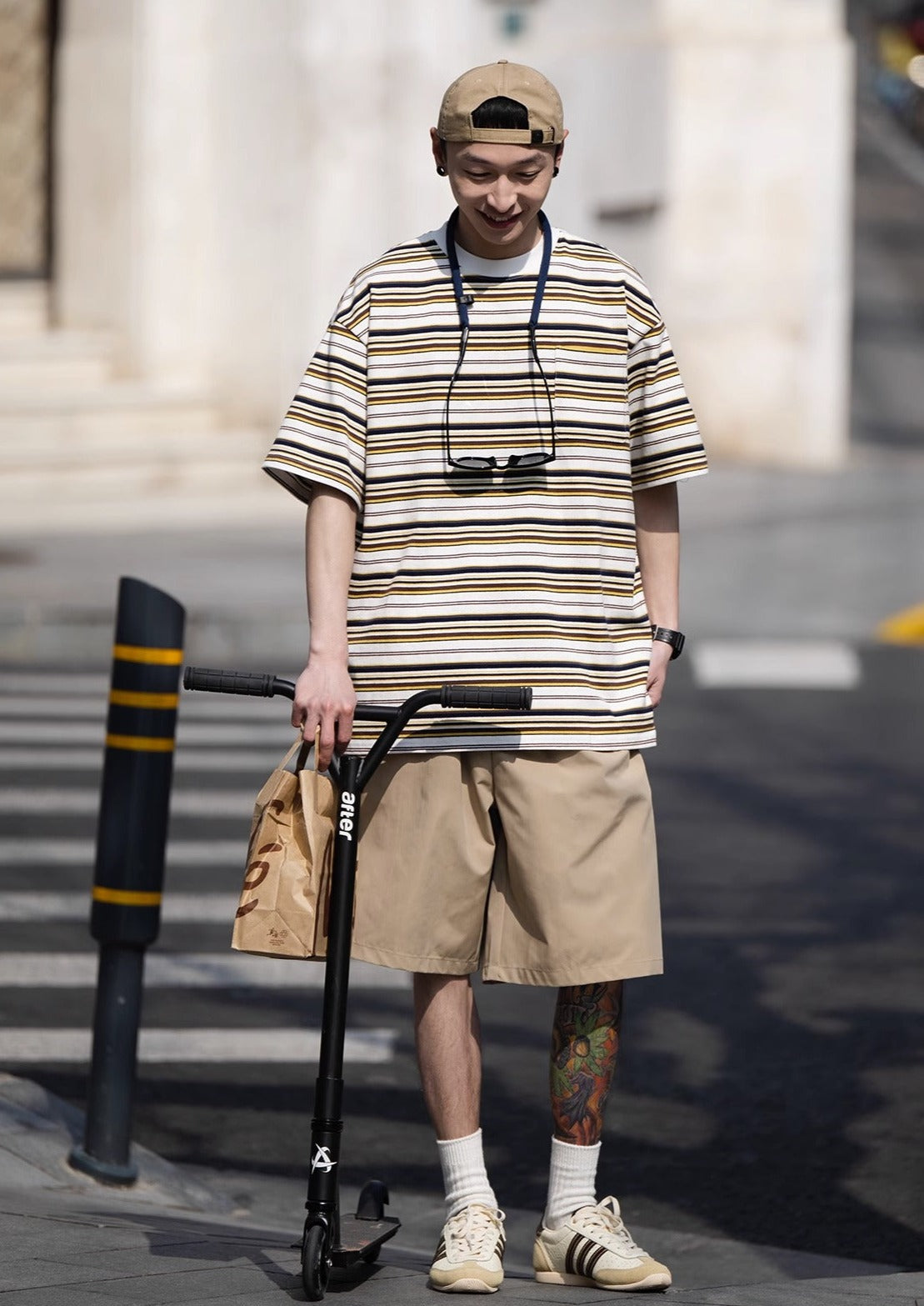 BELLKENIDE Multi Stripes Round Neck T-shirt