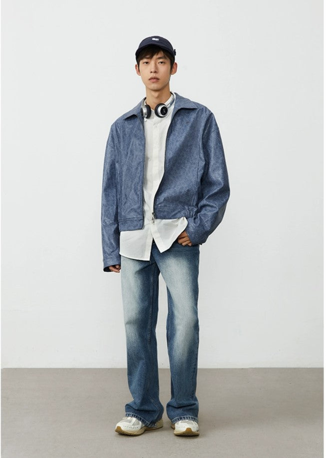 CRYING CENTER Distressed Leather Jacket