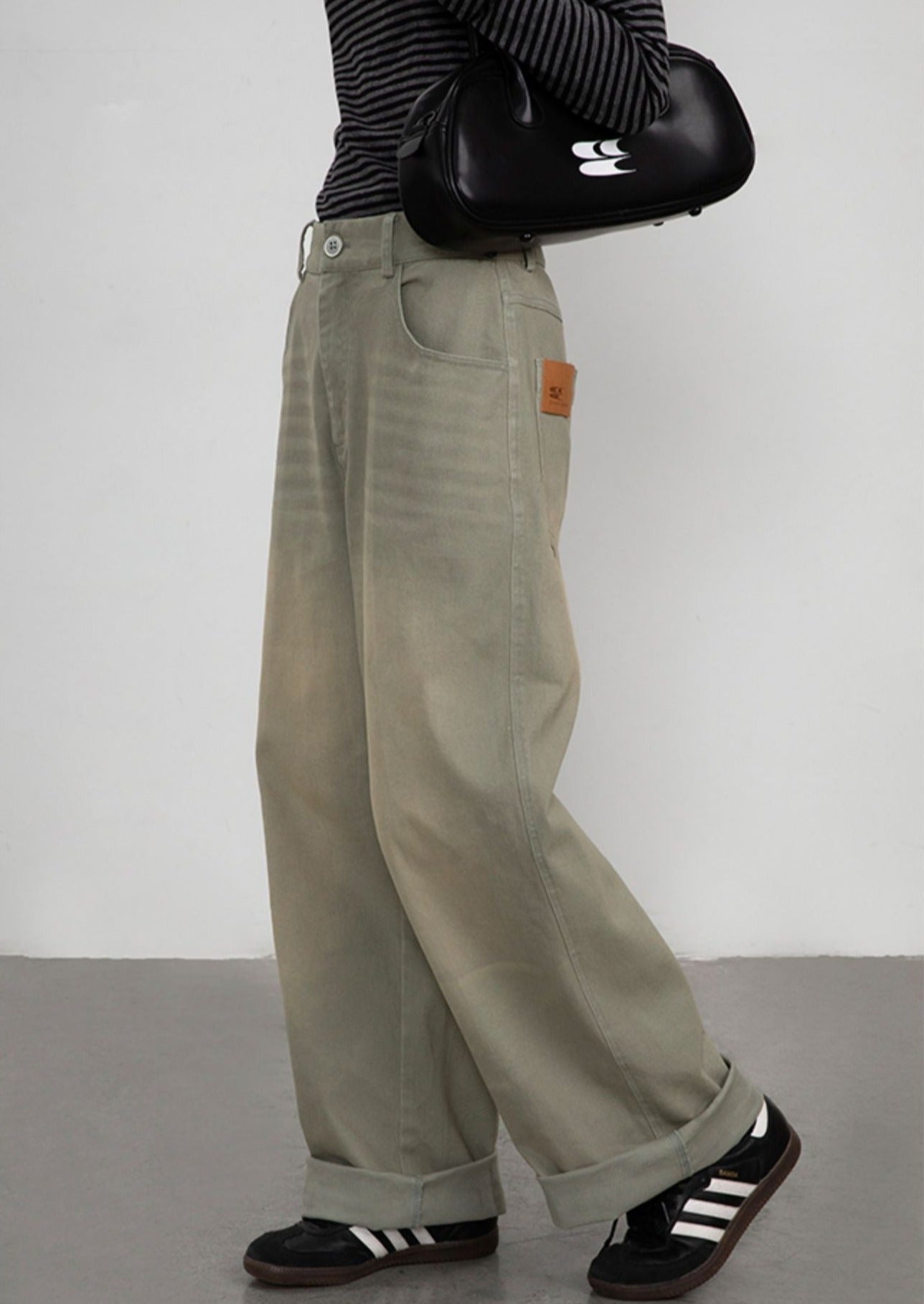 CRYING CENTER Basil Green Old Loose-fitting Jeans