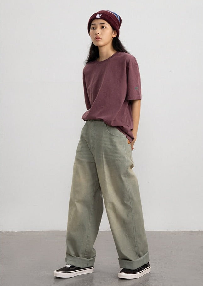 CRYING CENTER Basil Green Old Loose-fitting Jeans