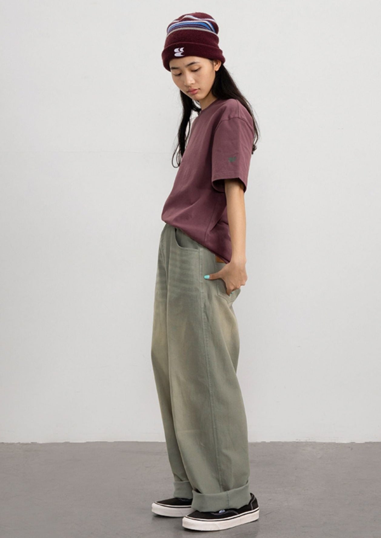 CRYING CENTER Basil Green Old Loose-fitting Jeans
