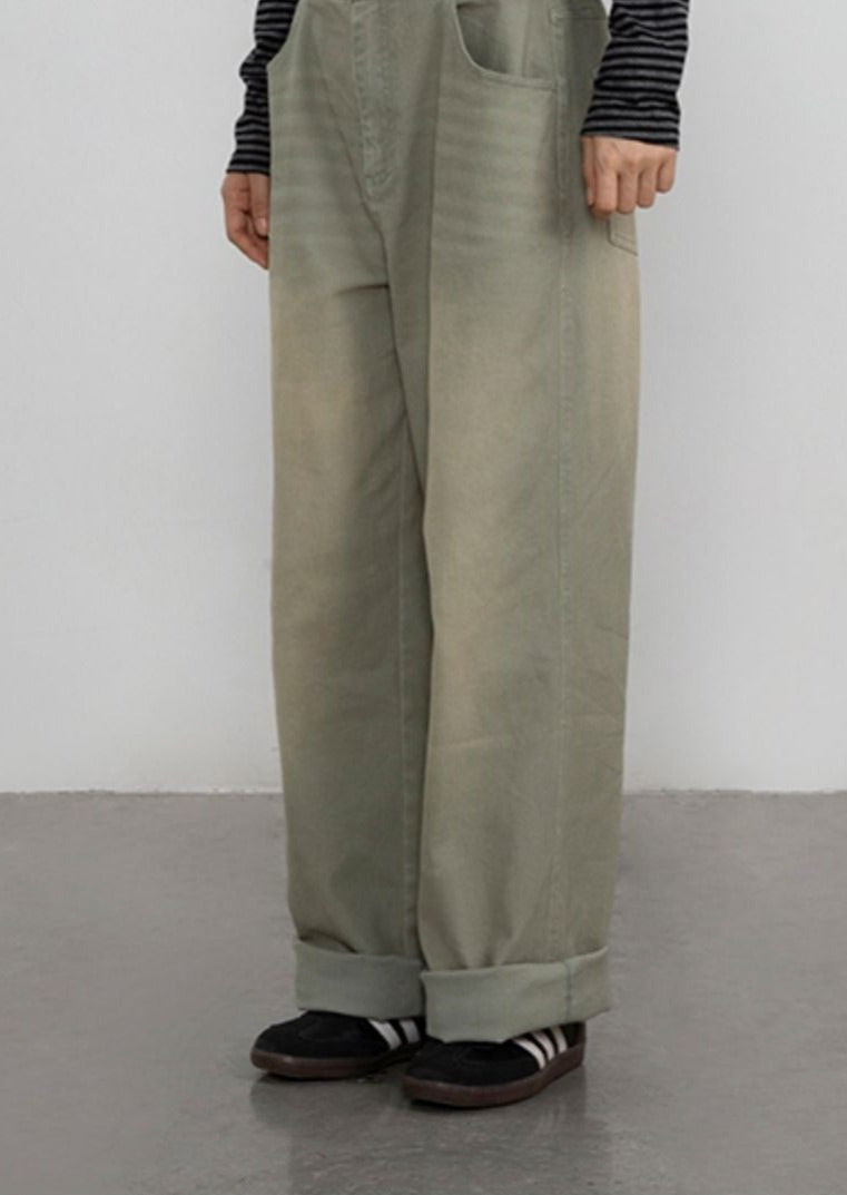 CRYING CENTER Basil Green Old Loose-fitting Jeans