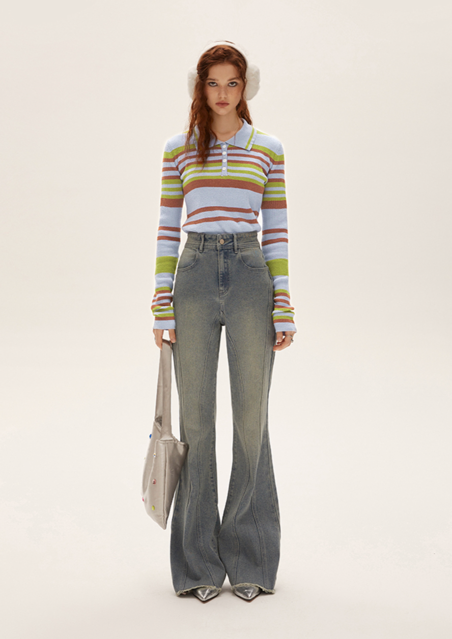 I'M ONE Striped Knit Polo Top