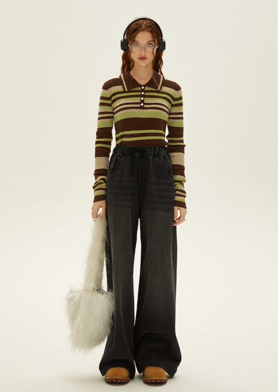 I'M ONE Striped Knit Polo Top
