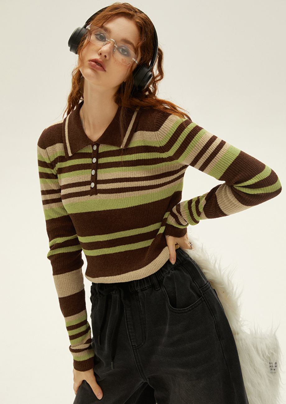 I'M ONE Striped Knit Polo Top