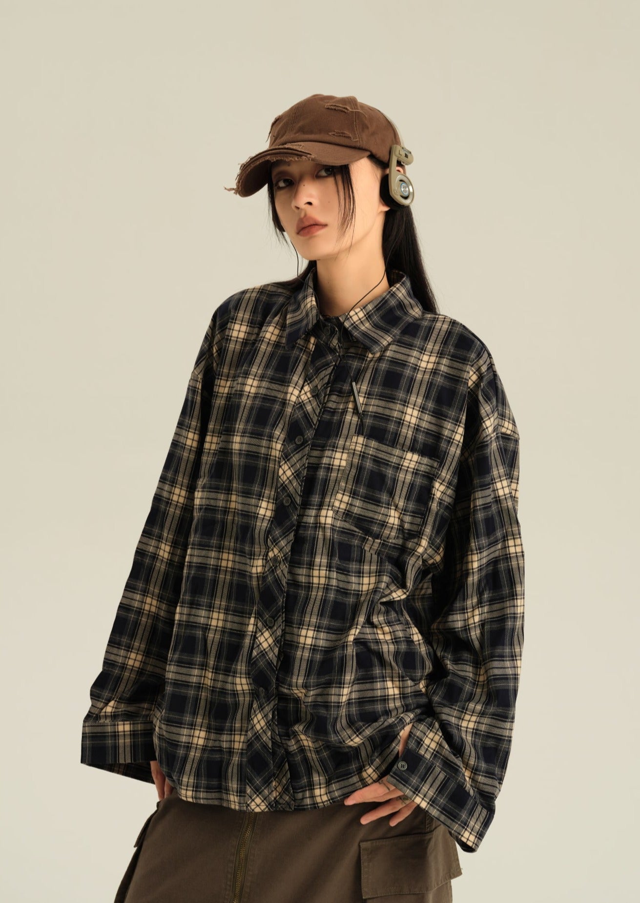 EZEK&STUDIO Casual Loose Check Shirt