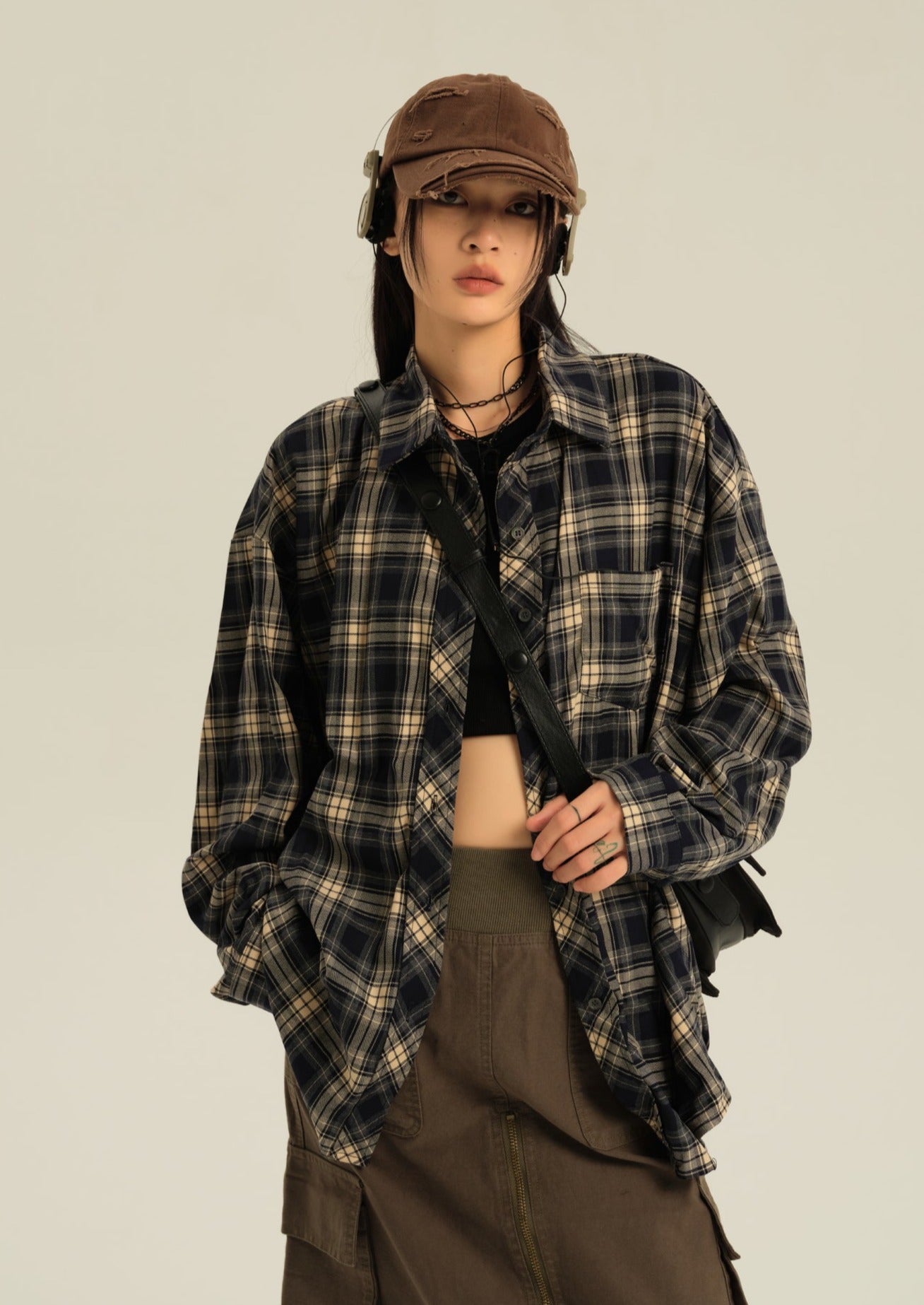 EZEK&STUDIO Casual Loose Check Shirt